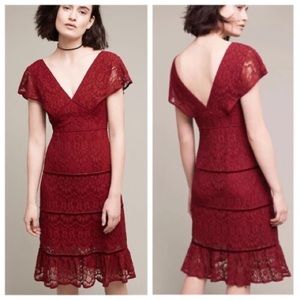 Foxiedox Anthropologie Clarinda Lace Dress Deep Red